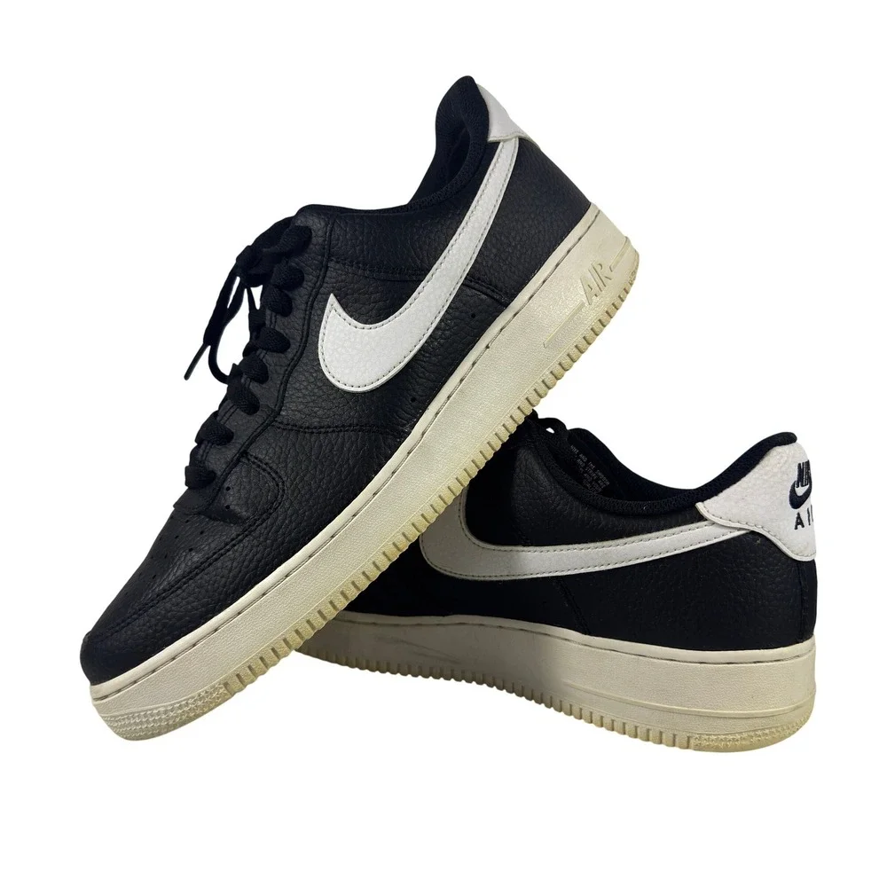 Nike Air‎ Force 1 Low Men Sneakers Black White Leather Casual Shoes Size 10